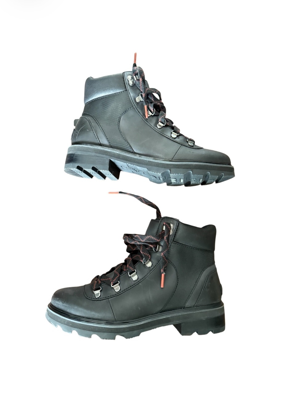 Sorel Lennox Waterproof Black Leather Hiking Boots with Red-Trim Laces-Size 10 - Picture 7 of 14